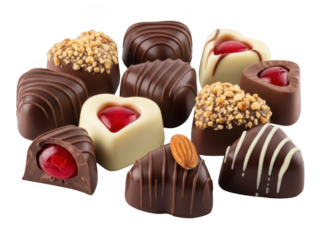 Assorted chocolates isolated on transparent background