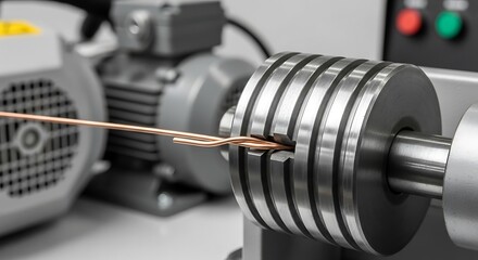 Fototapeta premium Close-up of Metal Forming Machinery Shaping Copper Wire with Precision