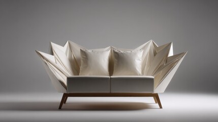 Unique Designer Sofa with Origami-Inspired Backrest and Cushions