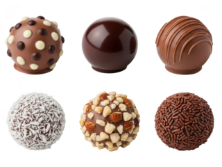 Assorted chocolate truffles isolated on transparent background