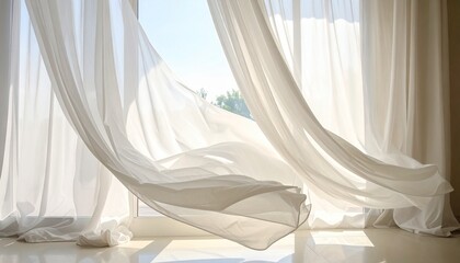 風になびくカーテンの写真