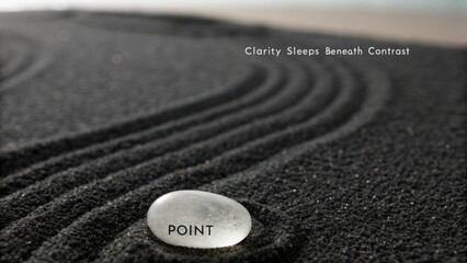 Serene Zen Stone Resting on Black Sand with Gentle Wavy Patterns Invoking Calmness and Tranquility in Nature's Design