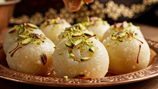 Besan Barfi Saffron Pistachio Garnish Traditional Indian Sweet Mithai Diwali Dessert 4K Ultra HD