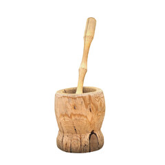 Traditional Wooden Mortar and Pestle Used for Authentic Food Preparation in Korean Culture