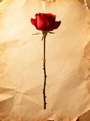 Elegant Red Rose on Rustic Vintage Background, Capturing Natural Beauty in Timeless Style