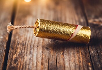 Rustic Vintage Styled Firecracker on a Weathered Wooden Background Captured in Studio Photography