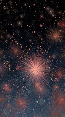 Fototapeta premium Colorful fireworks bursting in the night sky with sparkling stars, festive celebration, vibrant glowing display, magical atmosphere, dynamic illumination, festive and energetic composition.