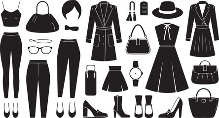 Elegant Women's Wardrobe Essentials Outfits Shoes Handbags Black Silhouettes