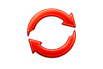 Refreshing red circular arrows icon illustrating reload, update, and repeat concepts for web interface or app button