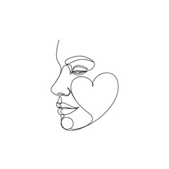 Continuous One Line Face with Heart &ndash; Minimal Love Portrait Illustration