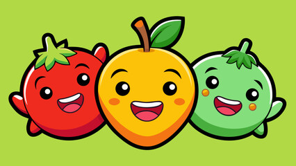 Adorable Kawaii Fruit Sticker Set with Sweet Smiling Faces
