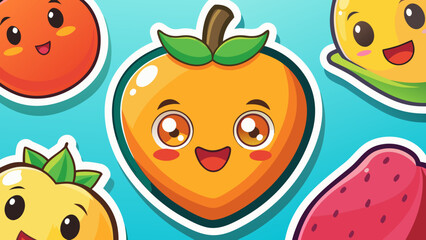 Adorable Kawaii Fruit Sticker Set with Sweet Smiling Faces