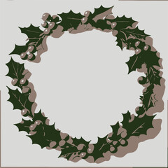 Fototapeta premium Minimalist Holly Wreath Illustration with Berries – Elegant Christmas Frame Design, Festive Winter Botanical Artwork for Holiday Cards, Invitations, Prints, Seasonal Decor, and Digital Design Projects