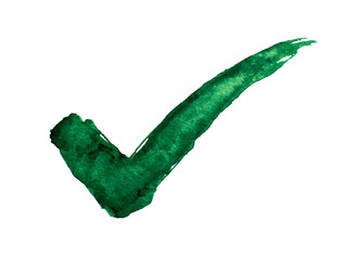 Watercolor Green Check Mark on Transparent Background Texture Icon Approved Symbol Isolated on Transparent Background Correct Option Abstract Illustration, PNG