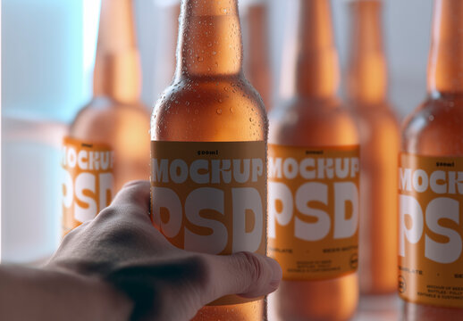 Beer Bottle in Fridge Mockup