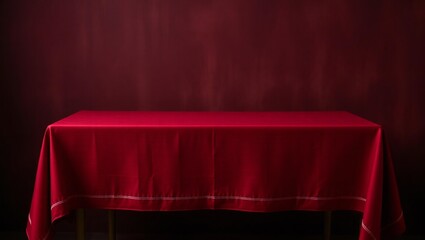 Elegant red velvet tablecloth draped over a table with a dark background