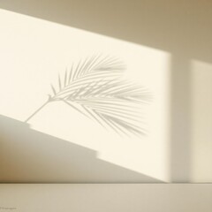 Soft natural light casts a delicate palm leaf shadow on a neutral wall