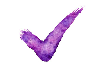 Watercolor Purple Check Mark Isolated on Transparent Background with Textured Effect, PNG