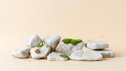 Natural stone arrangement with green moss and delicate foliage