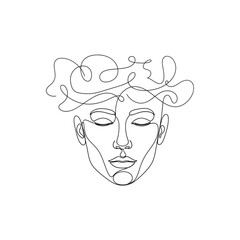 Minimal Continuous Line Art Face &ndash; Abstract One Line Portrait Illustration