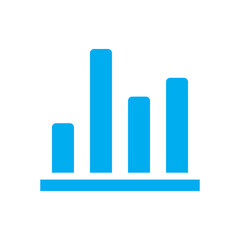 Bright blue bar chart graphic representing data statistics and growth isolated on a clean transparent background for financial reports.