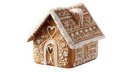 Decorated Gingerbread House, isolated on transparent background