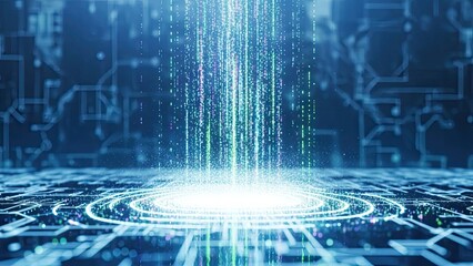 Futuristic digital network with glowing blue circuits and data streams