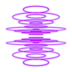Purple neon digital ring stack hologram.Vertical radar wave signal effect