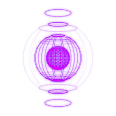 Purple digital sphere with inner core structure.Technology hologram effect