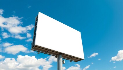 Fototapeta premium Blank billboard against a bright blue sky with fluffy white clouds
