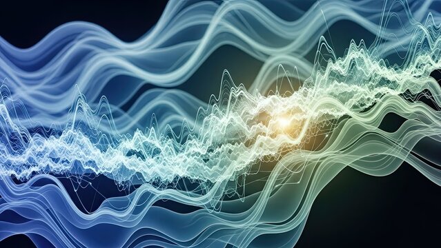 Vibrant digital waves with glowing light effects on dark background - Powered by Adobe