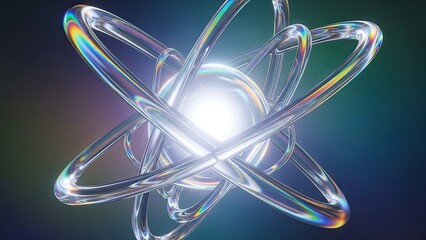 Vibrant atomic structure with glowing core and rainbow hues