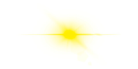 Abstract yellow light flare with glowing horizontal beam on white background. Minimal radiant energy effect ideal for lens flare overlays, modern design, sci-fi visuals, banners, and digital graphics. © Buddhajibon