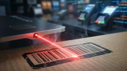 Instant payment solution concept. Futuristic Credit Card Technology Laser Scanning Barcode for Instant Payment Solution - Powered by Adobe