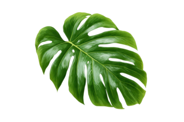 Green monstera deliciosa leaf with natural holes and veins on black plant tropical, Png, Isolated on Transparent Background, Cut Out