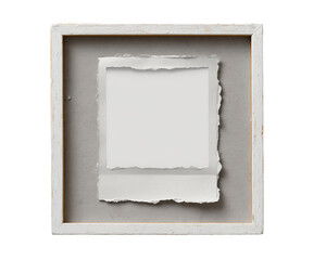 White Distressed Frame with Textured Mat and Torn Paper Border with Transparent Background, PNG