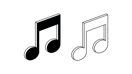 Isometric musical note icons black filled and line quaver music design © HeLLo WorLd