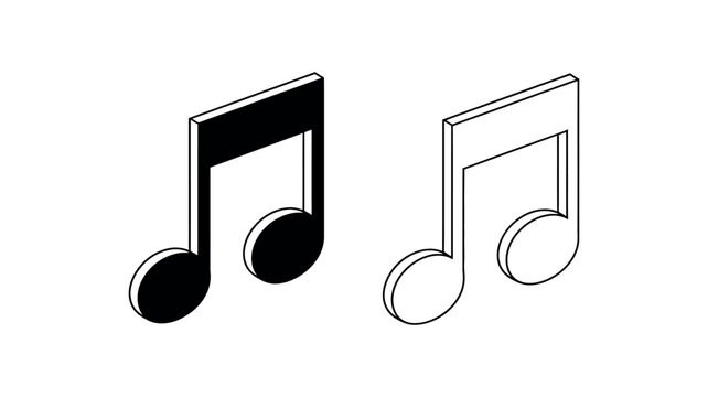 Isometric musical note icons black filled and line quaver music design
