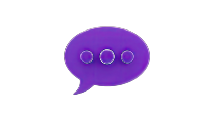 3D Purple Speech Bubble with Dots on White Background