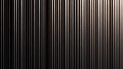 Obraz premium Dark metallic corrugated surface with vertical lines and a central horizontal seam subtly lit