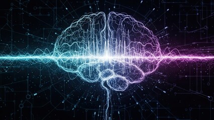 Vibrant brain waves pulse through futuristic neural network