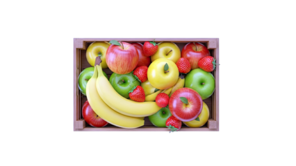 Assorted Fruits in Wooden Crate, Top View