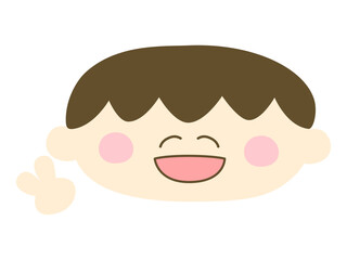 ゆるい可愛い男の子が笑顔でピースしているイラスト