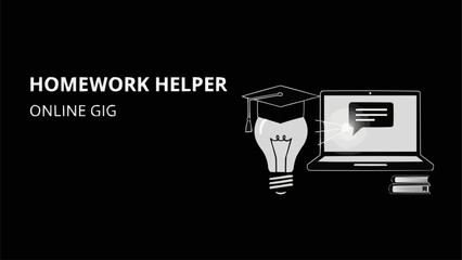 Homework Helper Online Gig with Lightbulb and Laptop.