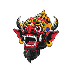 Traditional Balinese Demon Mask Head Vector Illustration