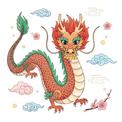 Traditional Chinese Dragon Illustration with Auspicious Clouds