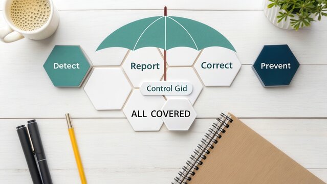 Comprehensive Strategy to Detect, Report, Correct, and Prevent Issues with Control Gid Concept on Light Background
