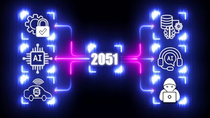 THE future of 2051 big data modern neon network privacy robot bank  business, digital, document finance abstract agreement ai, analysis global network for  2051 years  motion graphics video.
