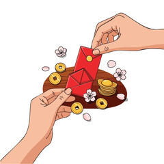 Chinese New Year Red Envelope Exchange Hands Hongbao Gifting