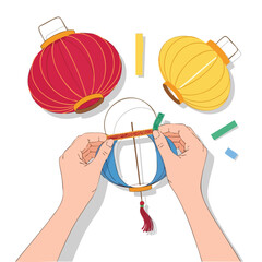 Assembling Chinese Lantern Hands Crafting DIY Hobby